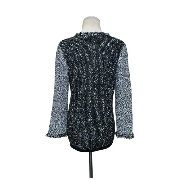 Karl Lagerfeld Two Tone Full Zip Fringe Detail Knit Jacket size Small - Picture 3 of 14